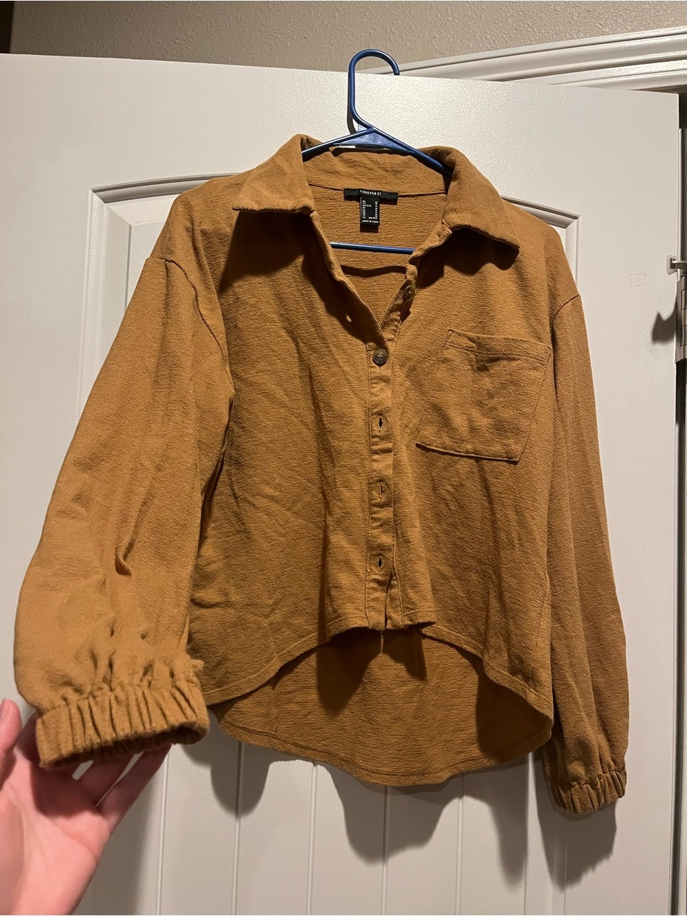 Forever 21 Mustard Yellow/Orange & Brown Button Up Top